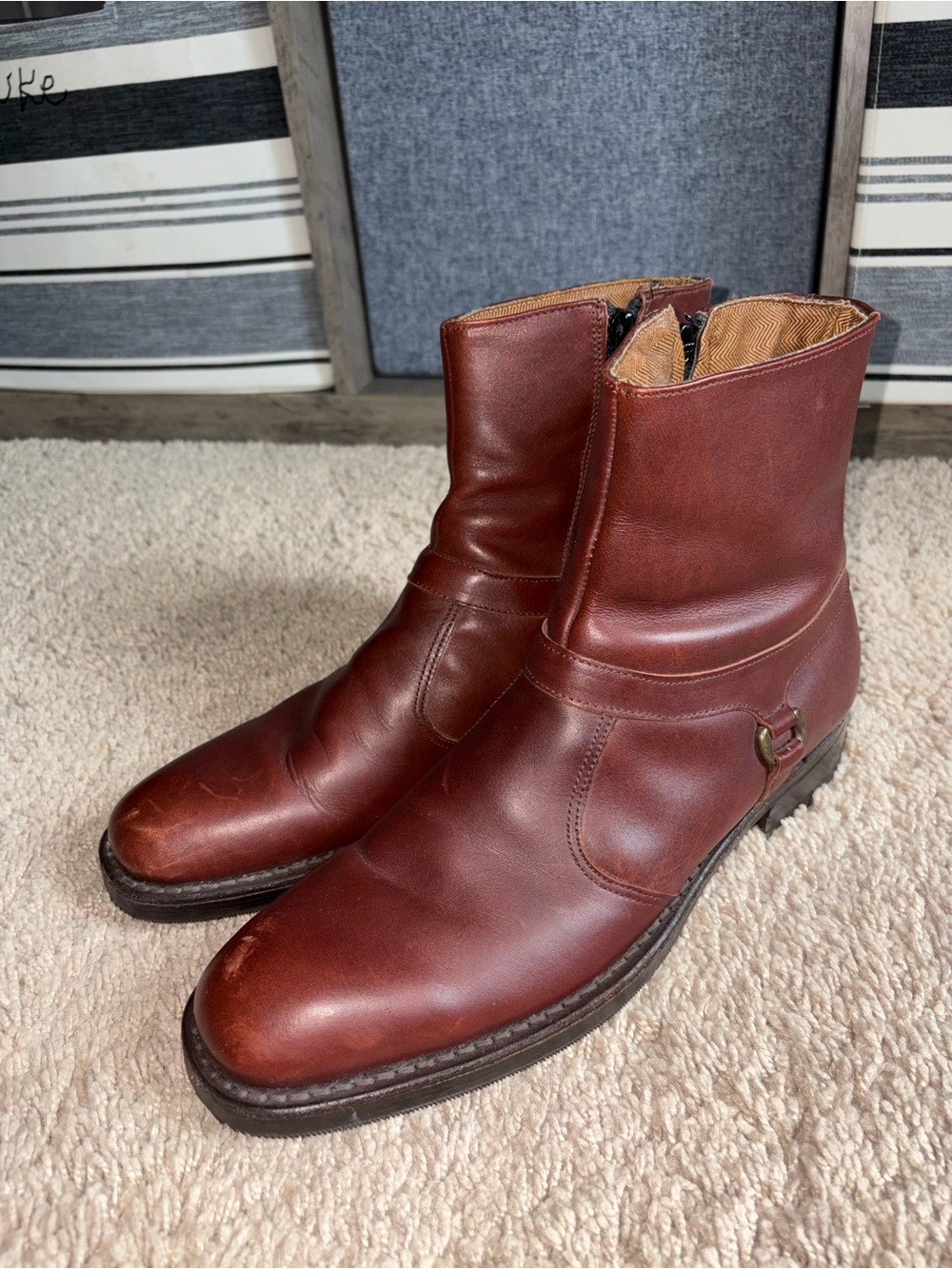 E.T. Wright Arch Preserver  Calf Zip Ankle Boots Men'S Leather Sz 46.5 (13-13.5)